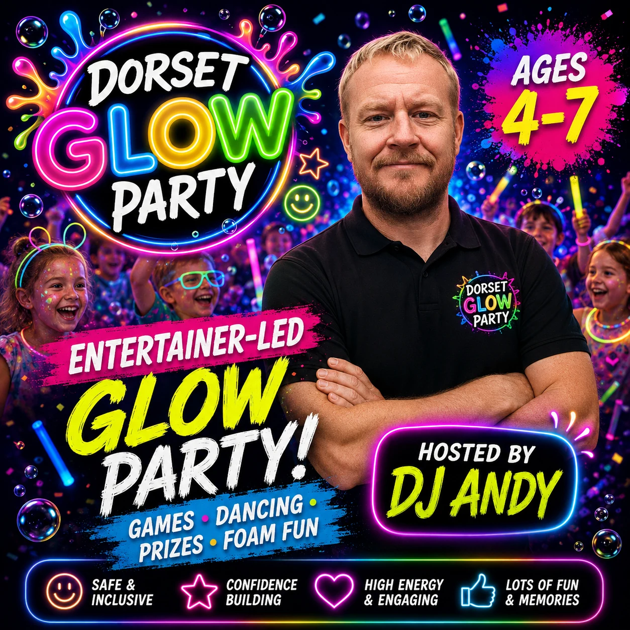 DJ Andy hosting a Dorset kids party for ages 4 to 7