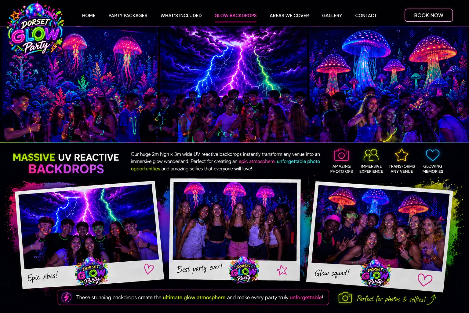 UV reactive backdrops for a 12 plus Glow Club party in Dorset